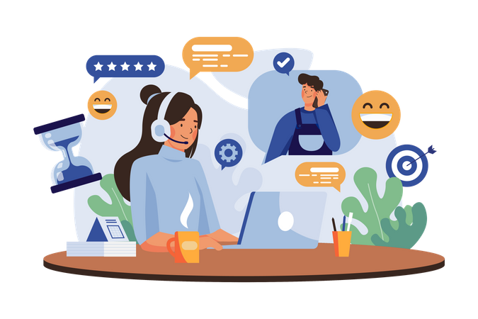 Man Mobile Conversation with Support Young Woman  Illustration