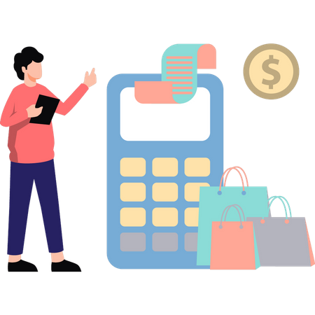 Man paying bill from machine  Illustration