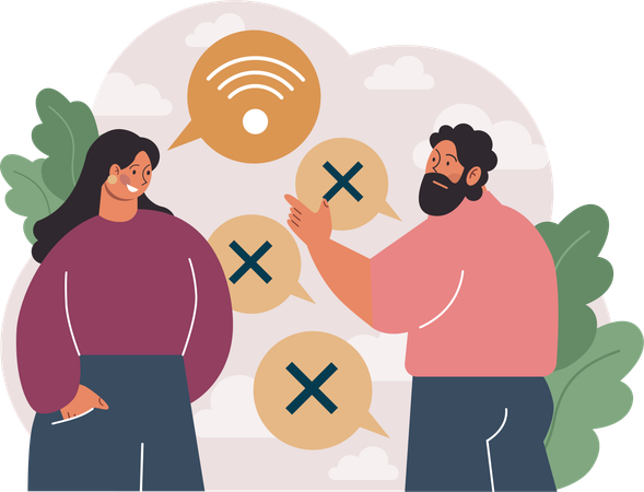 Man pointing girl for wifi  Illustration