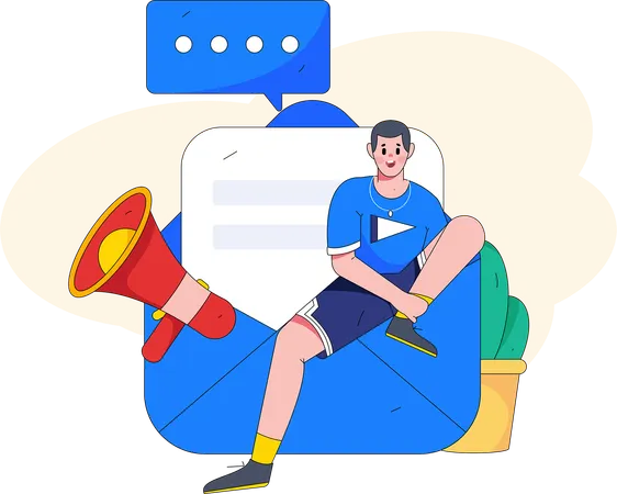 Man receiving promotional email  Illustration