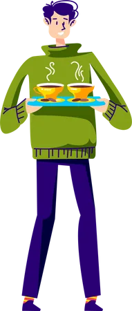 Man serving coffee  イラスト