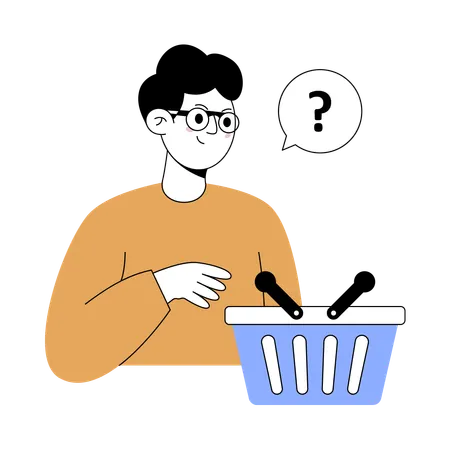 空のショッピングカートを見せる男性  イラスト