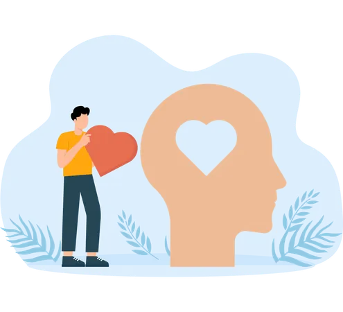 Man showing heart doing emotion puzzle  Illustration