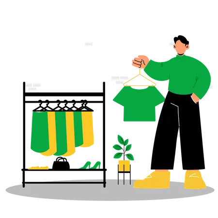 Man showing t-shirt in fashion store  Illustration