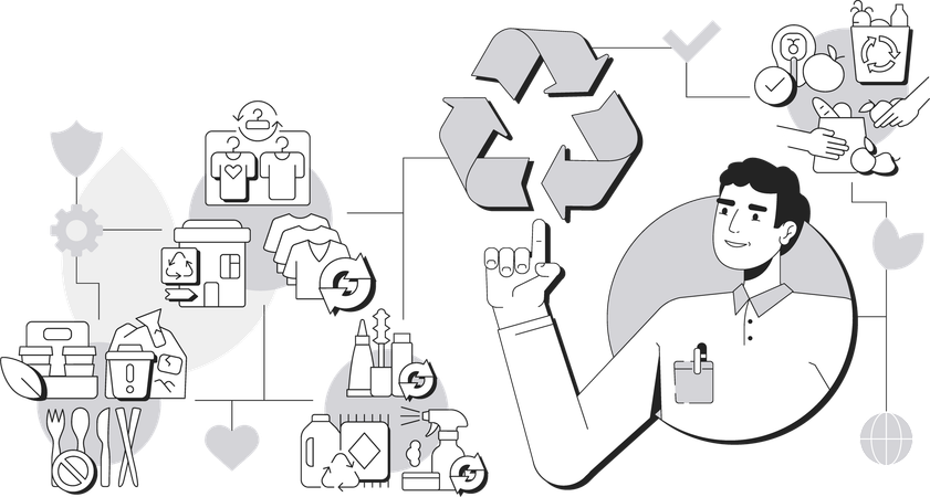 Man showing Zero waste process  Illustration