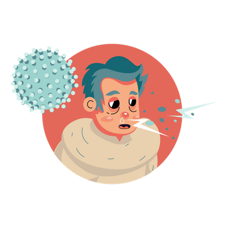 Man sneezing, cold  Illustration