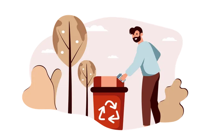 Man throw waste in recycle bin  Illustration