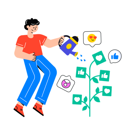 Man watering to Grow Their Social Media  Illustration
