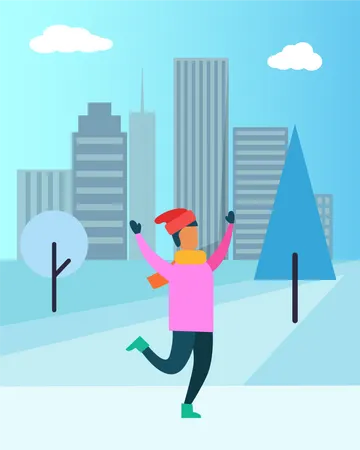 Man wearing winter cloth and enjoying winter  Illustration