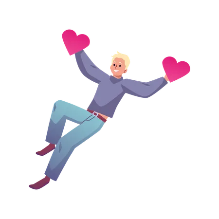 Man with hearts in his hands flies  Illustration