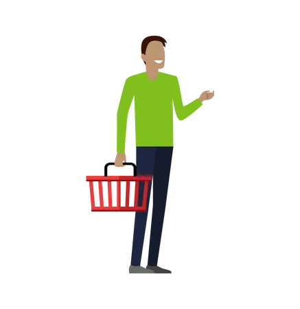 Man with Shopping Basket  イラスト