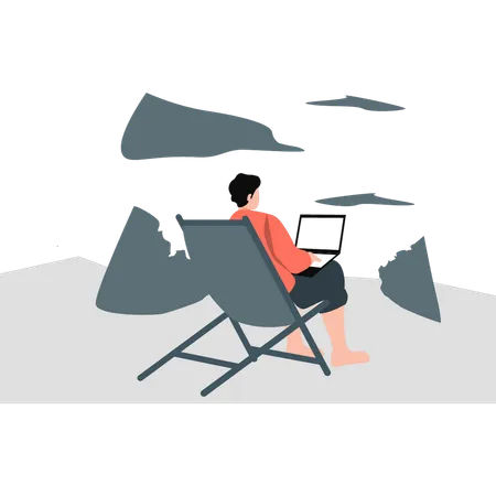 Man working at hill valley  Illustration