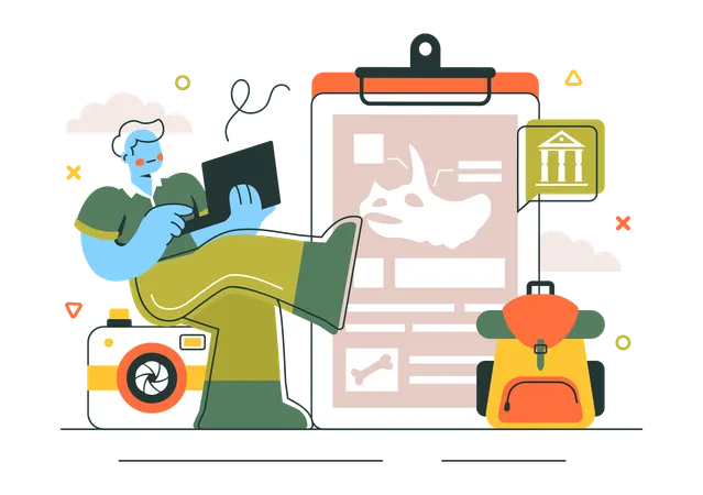 Man working on Archeological report  Illustration