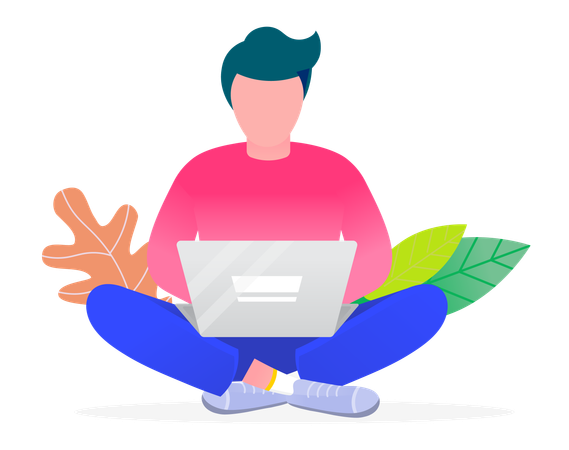 Man Working on Laptop as Freelancer  Illustration