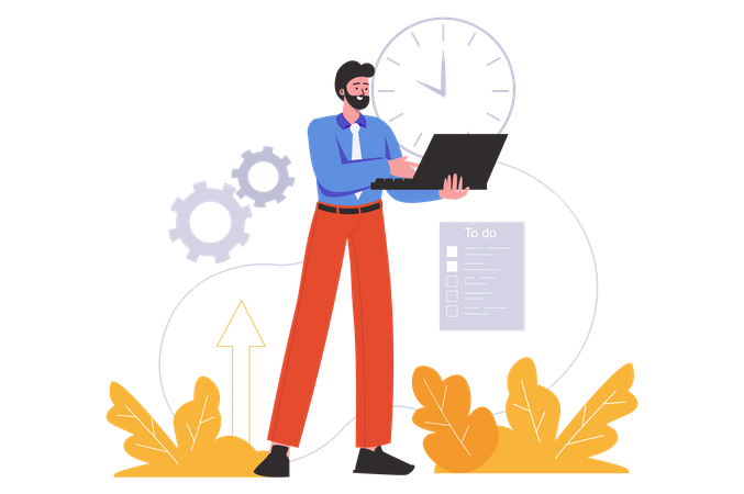 Man works on schedule  Illustration