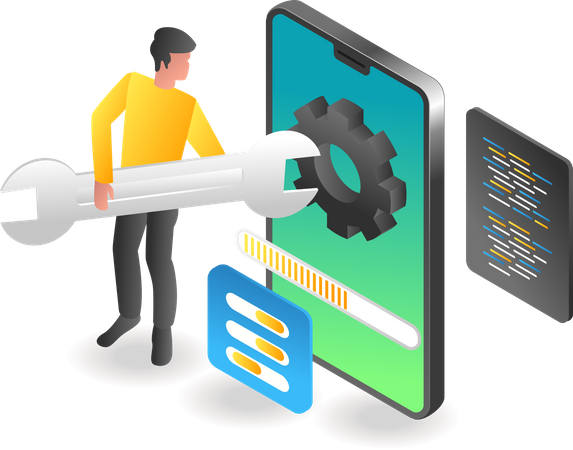 Mann aktualisiert Smartphone-Firmware  Illustration