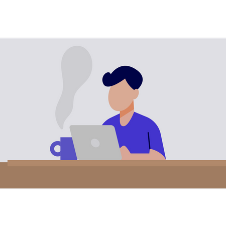 Mann arbeitet an seinem Laptop  Illustration