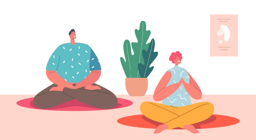 Mann und Frau sitzen im Yoga-Kurs  Illustration