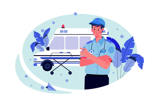 Männlicher Sanitäter und Krankenwagen  Illustration