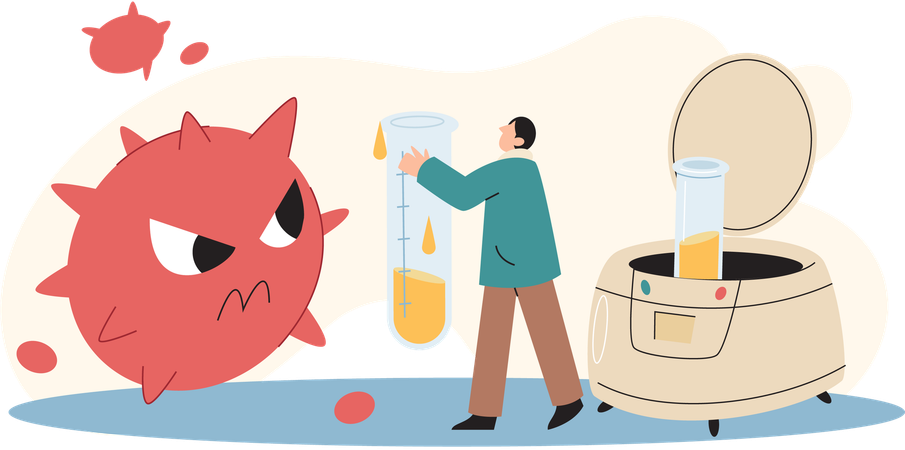 Männlicher Wissenschaftler, der wissenschaftliche Forschung betreibt  Illustration