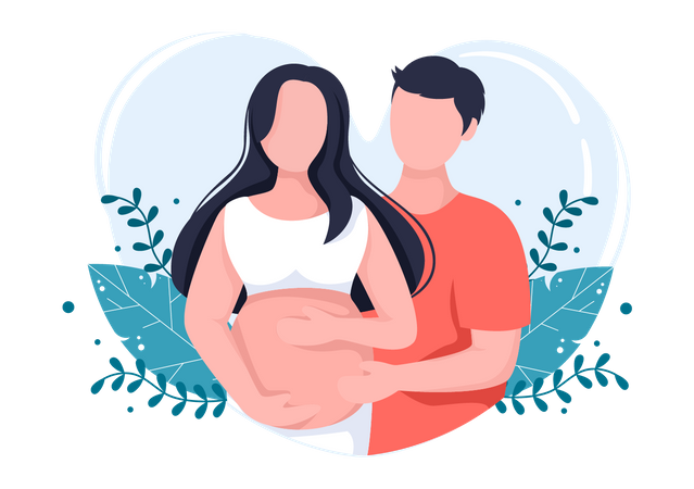 Marido toca barriga de esposa grávida  Ilustração