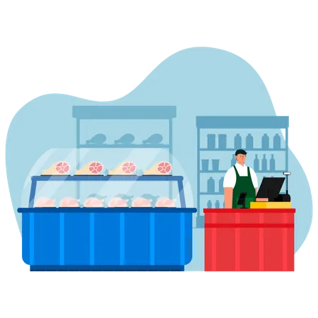 Meat shop interior  Illustration