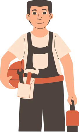 Mechanic man standing with tool kit  Illustration