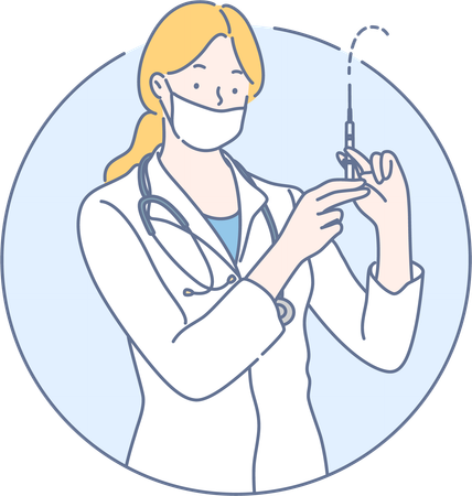 Médica está segurando a seringa  Ilustração