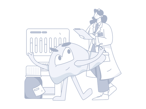 Médica examina fígado  Ilustração