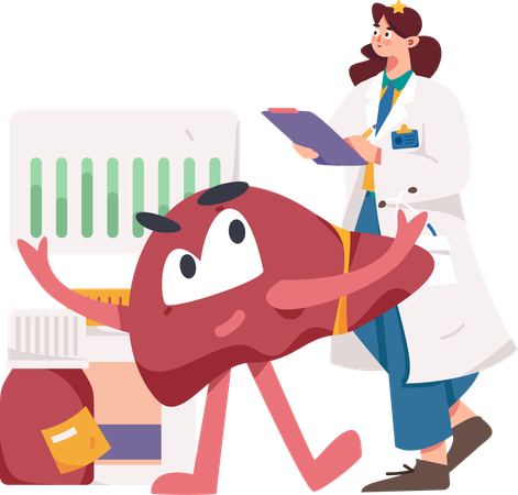 Médica examina fígado  Ilustração