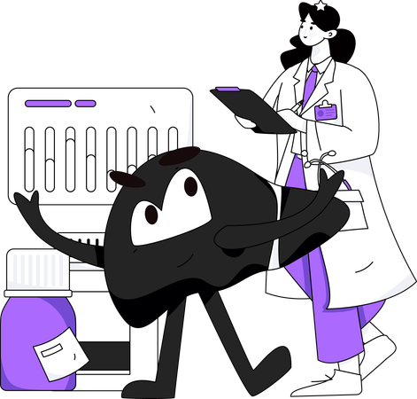 Médica examina fígado  Ilustração