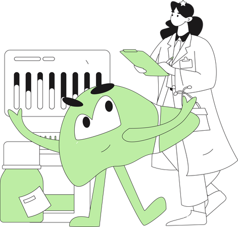 Médica examina fígado  Ilustração