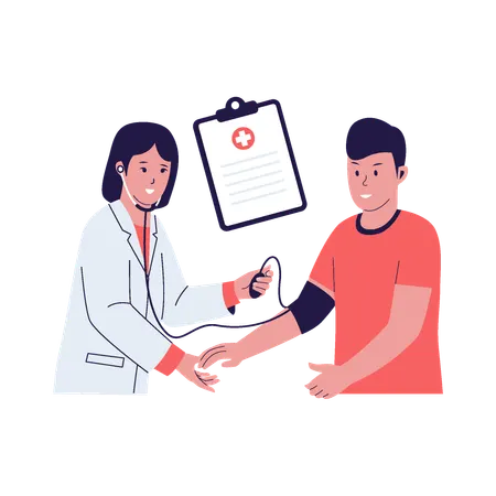 Médica verificando a pressão arterial  Ilustração