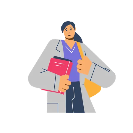 Medical female student holding book while going to school  Illustration