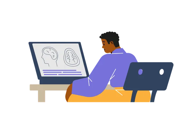Medical student studying medicine sitting at laptop  Illustration