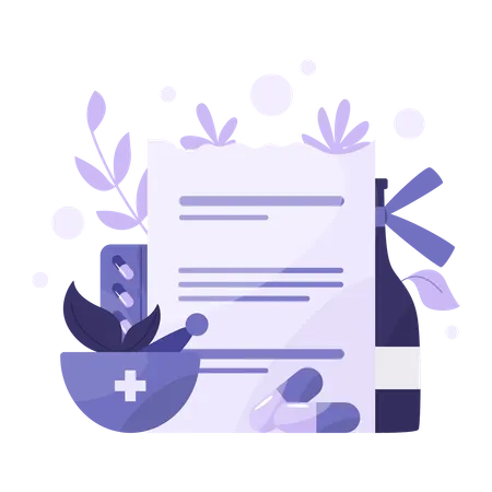 Medicine pill and prescription form  Illustration