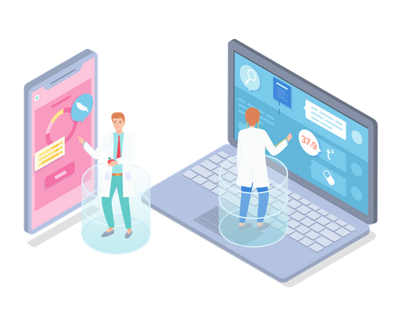 Doctor da consulta en línea en el sitio web  Ilustración