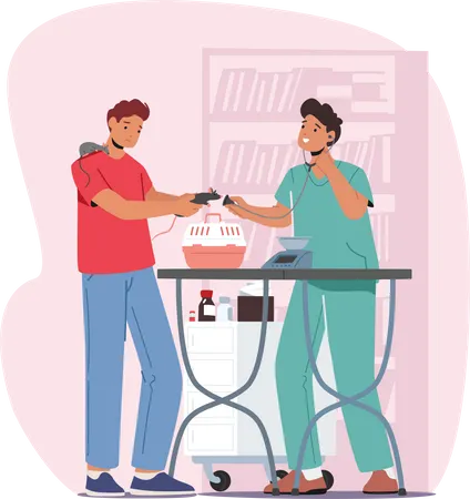 Médico veterinario trabajando en el tratamiento de mascotas  Ilustración