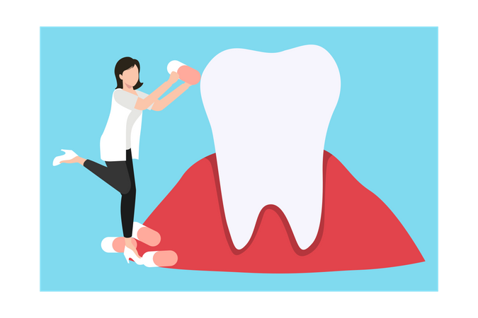 Menina comendo comprimidos para dente  Ilustração