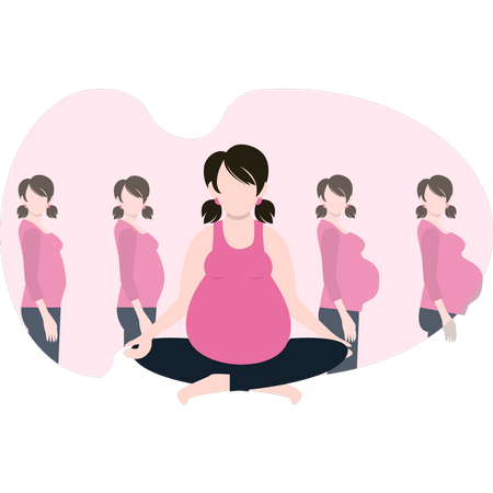 Menina grávida fazendo ioga  Ilustração