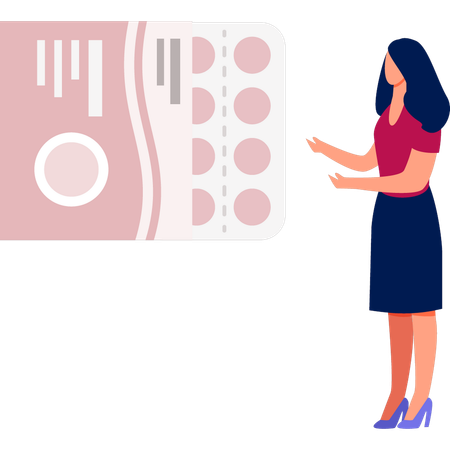 Menina mostrando suplemento  Ilustração