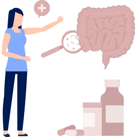 Menina procurando intestino grosso  Ilustração