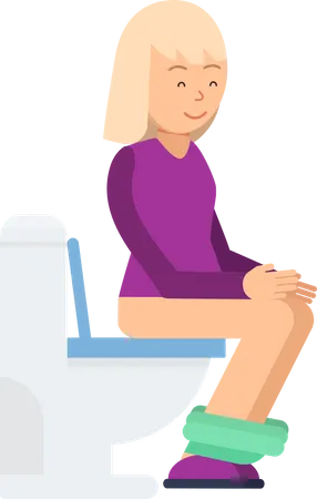 Menina sentada no assento do vaso sanitário  Ilustração