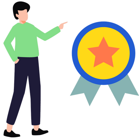 Menino em pé com medalha de estrela  Ilustração