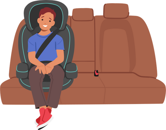Menino feliz sentado na cadeirinha do carro  Ilustração