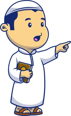 O menino muçulmano está guardando o Alcorão Sagrado  Ilustração