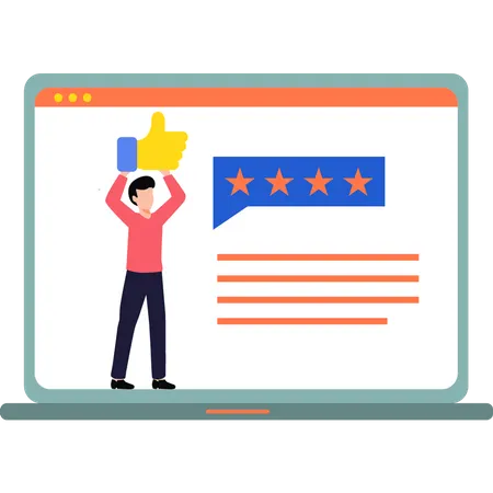 Garoto recebendo feedback de classificação por estrelas  Ilustração