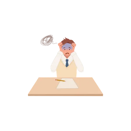 Menino se sentindo estressado devido ao papel tufo  Ilustração