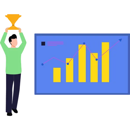 Menino segurando o troféu do sucesso  Ilustração