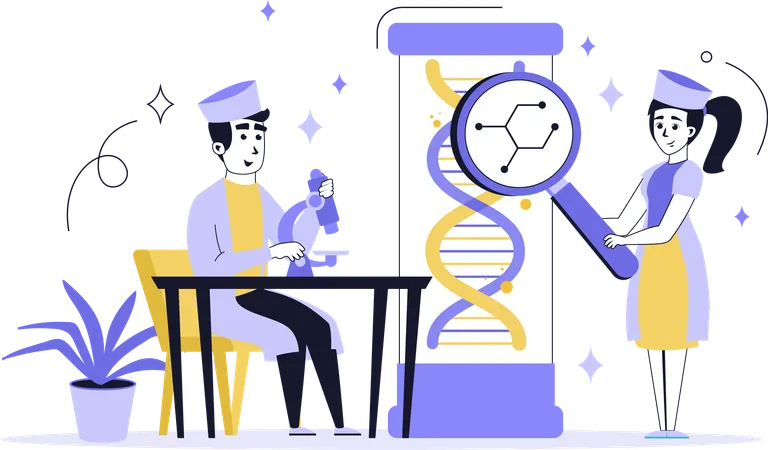Menschen, die in medizinischen Labors DNA-Forschung betreiben  Illustration